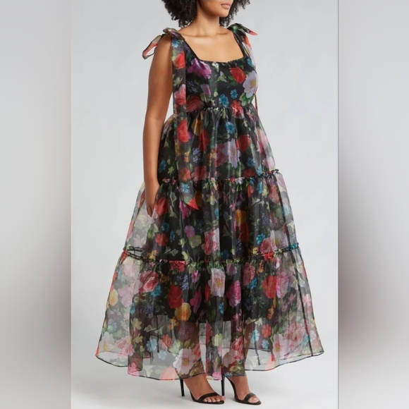 Chelsea28 Dresses & Skirts - NWT Sz 3x Chelsea28 Black Floral Bow Shoulder Maxi Dress